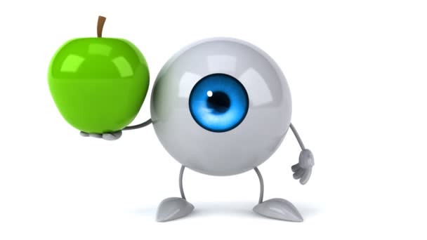 Spaß Cartoon Auge mit einem Apfel — Stockvideo