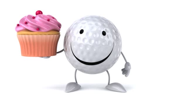 Gelukkig golfbal met cupcake — Stockvideo