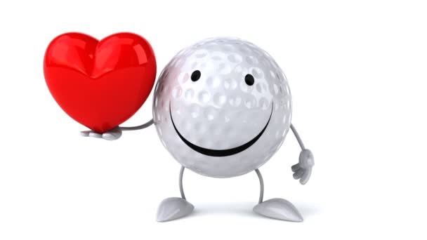 Bola de golf feliz con corazón rojo — Vídeos de Stock