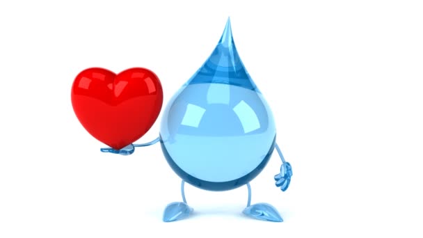 Karikatur Wassertropfen mit rotem Herz — Stockvideo
