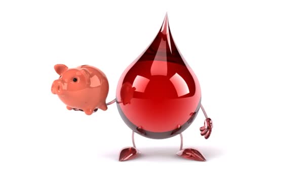 Gota de sangue dos desenhos animados e banco porquinho — Vídeo de Stock