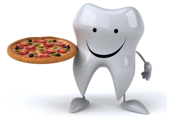 Morsom tann med pizza – stockfoto