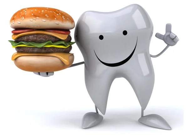 Fun tooth with burger — Stock Photo, Image