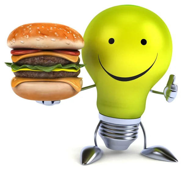 Fun light bulb with burger — Stock Photo, Image