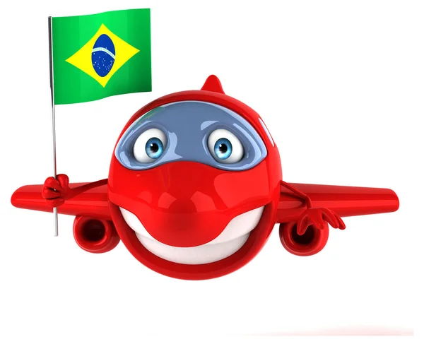 Avião divertido dos desenhos animados com bandeira — Fotografia de Stock