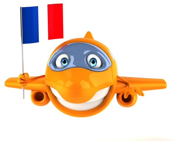 Avion de dessin animé amusant avec drapeau — Photo
