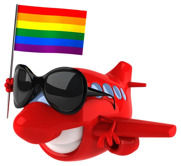 Fun cartoon plane with flag — Stock Photo, Image