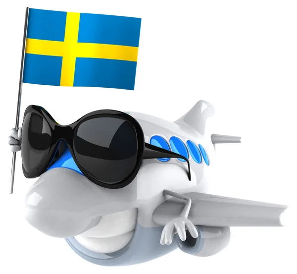 Fun cartoon plane with flag — Stock Photo, Image