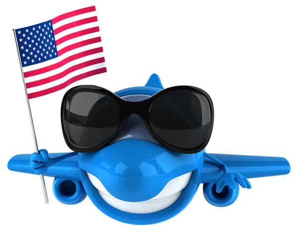 Fun cartoon plane with flag — Stock Photo, Image