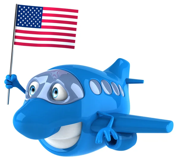 Fun cartoon plane with flag — Stock Photo, Image