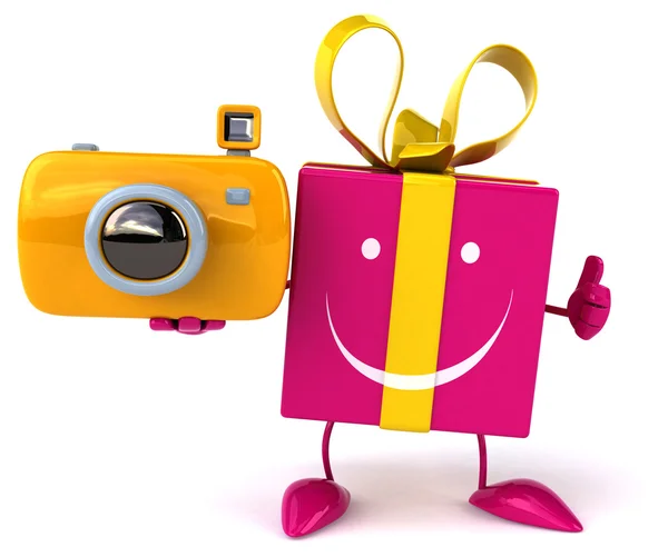 Fun cartoon gift with camera — Stock Photo, Image