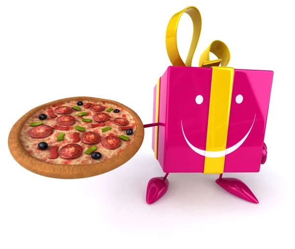 Fun cartoon gift with pizza — Stock Photo, Image