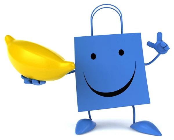 Cartoon shopping bag with banana — Stock Photo, Image