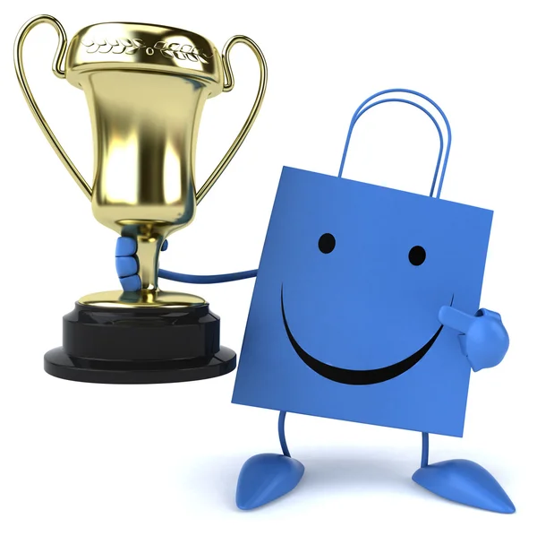Fun shopping bag with trophy — Stock Photo, Image