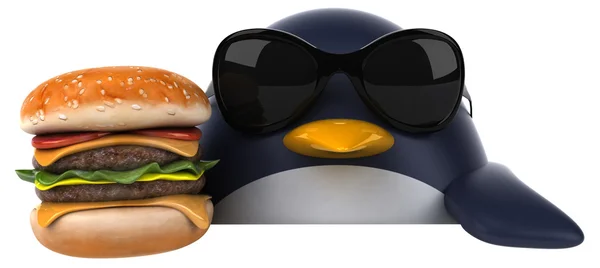 Kul pingvin med burger — Stockfoto