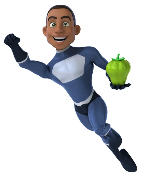 Super-herói divertido com uma maçã — Fotografia de Stock