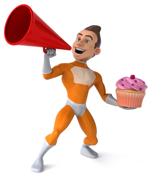 Fun superhero with cupcake — Stock Photo, Image