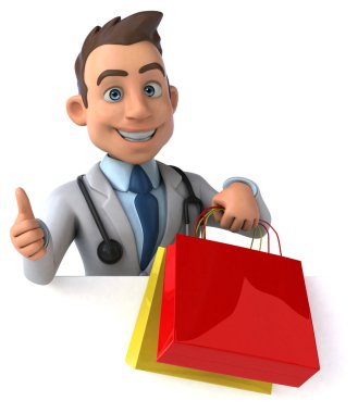 Alışveriş torbaları ile eğlenceli doktor
