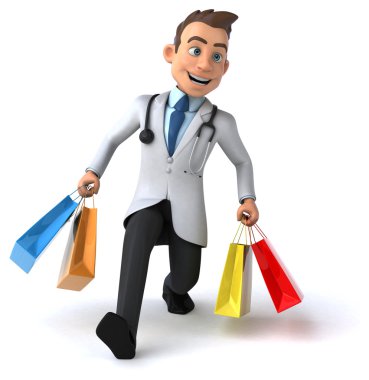 Alışveriş torbaları ile eğlenceli doktor