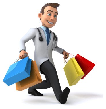 Alışveriş torbaları ile eğlenceli doktor