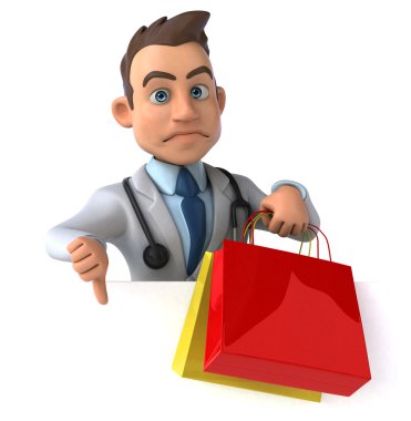 Alışveriş torbaları ile eğlenceli doktor