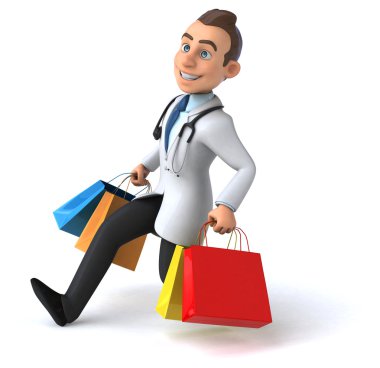 Alışveriş torbaları ile eğlenceli doktor