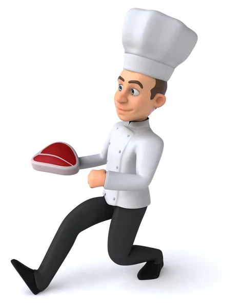 Chef dos desenhos animados com bife na mão — Fotografia de Stock
