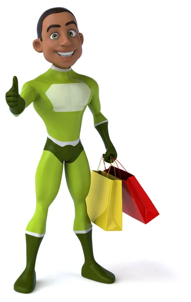 Superhero holding shopping bags — Stock Photo, Image