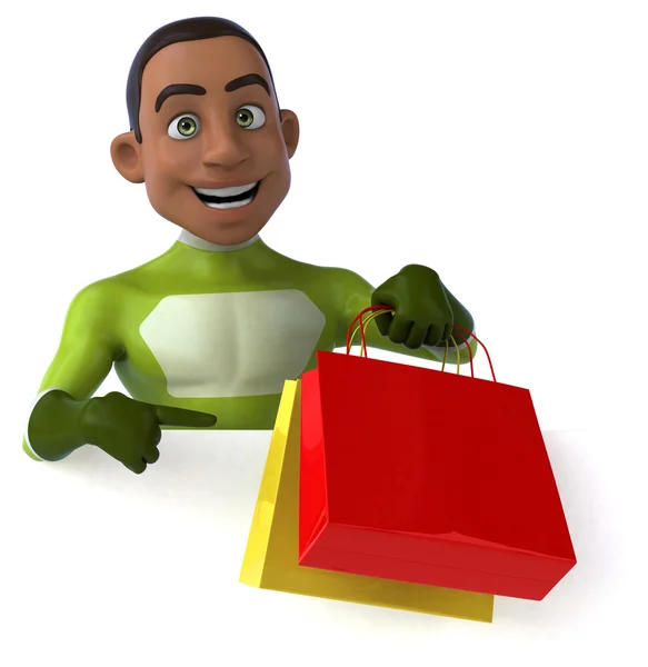 Superhero holding shopping bags — Stock Photo, Image