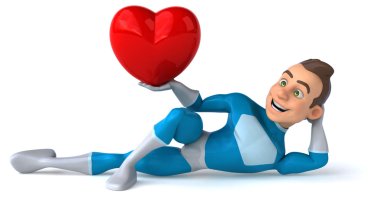 Kırmızı kalp ile eğlenceli süper kahraman