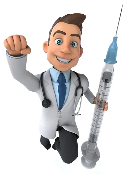Zabawne lekarz z strzykawka — Zdjęcie stockowe