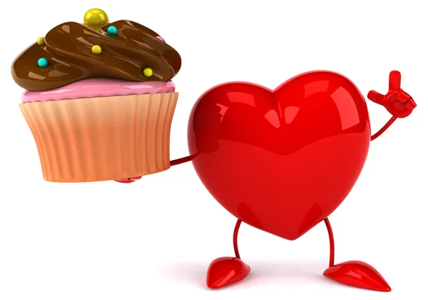 Coeur amusant avec cupcake — Photo