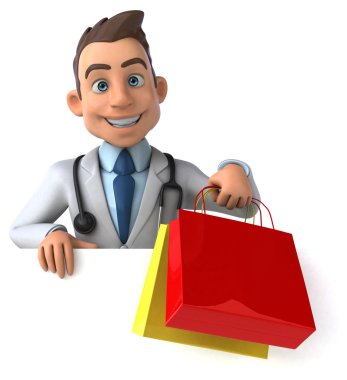 Alışveriş torbaları ile eğlenceli doktor