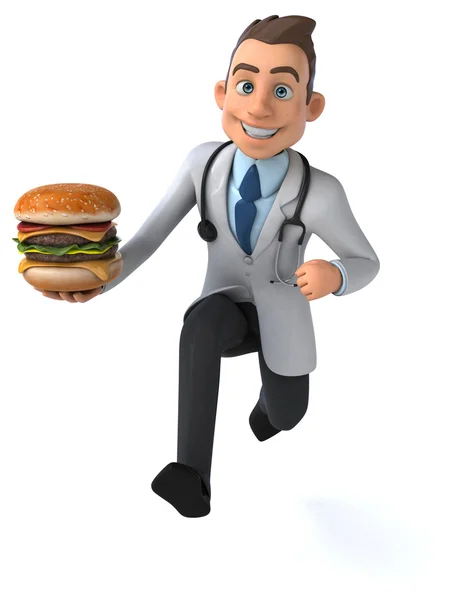 Zábavné doktor s burger — Stock fotografie