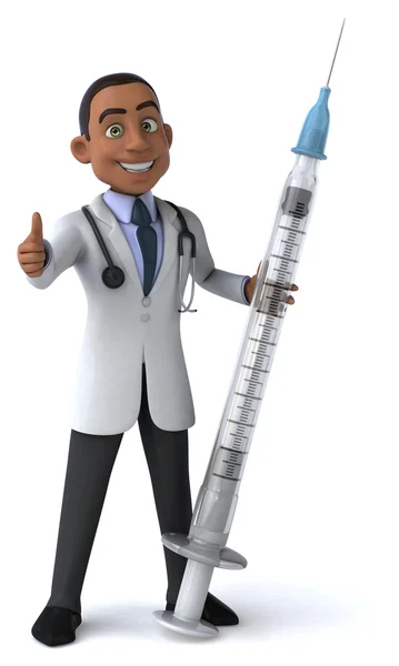 Zabawne lekarz z strzykawka — Zdjęcie stockowe
