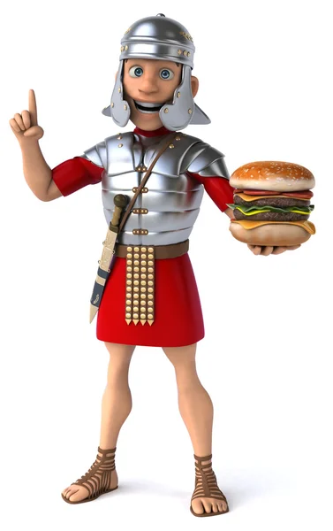 Romeinse soldaat met Hamburger — Stockfoto