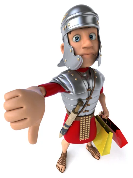 Fun roman soldier with shopping bags — Stock Photo, Image