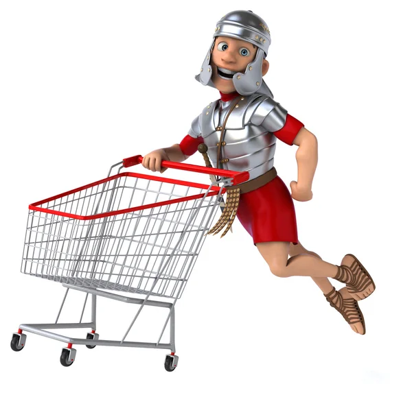 Roman soldier with shopping cart — Stock Photo, Image