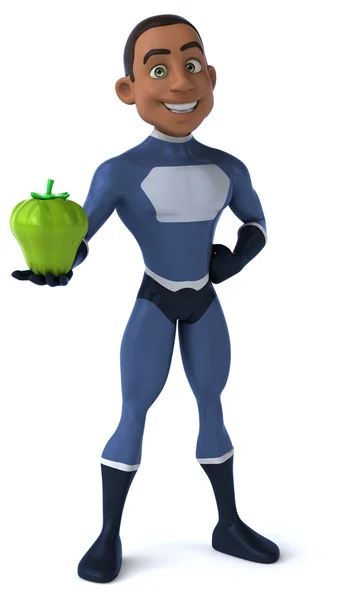 Веселий супергерой з яблуком — стокове фото