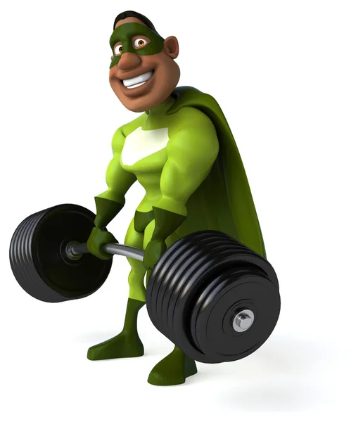 Fun superhero with weights — Stock Photo, Image