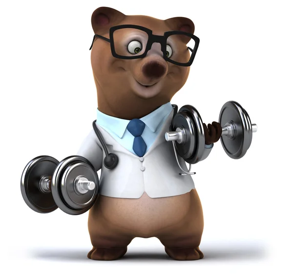 Divertente orso medico con pesi — Foto Stock