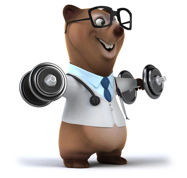 Divertente orso medico con pesi — Foto Stock