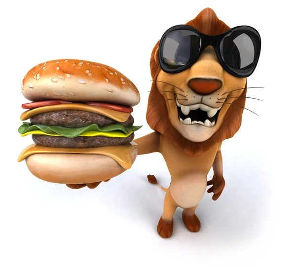 Fun lion with burger — Stock Photo, Image