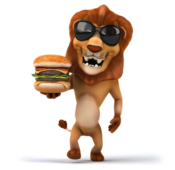 Zábavné Lev s burger — Stock fotografie