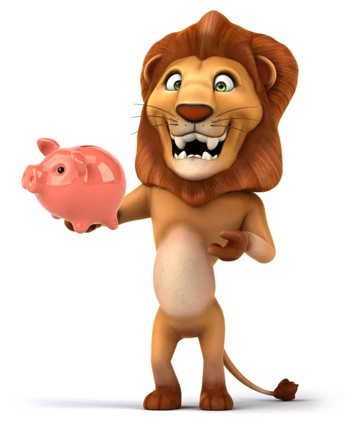 Leeuw met piggy bank — Stockfoto