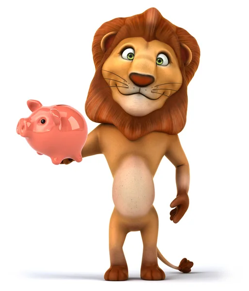 Lion with piggy bank — Stock Photo, Image
