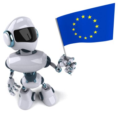 Eğlenceli çizgi film robot bayrak ile