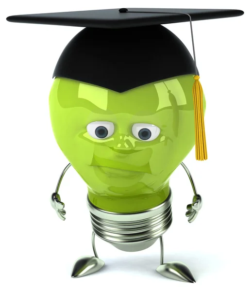 Cartoon light bulb in academic cap — Stock Photo, Image