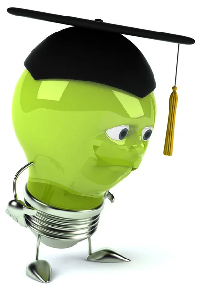 Cartoon light bulb in academic cap — Stock Photo, Image