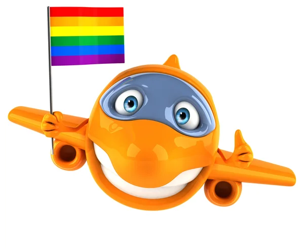 Fun cartoon plane with flag — Stock Photo, Image